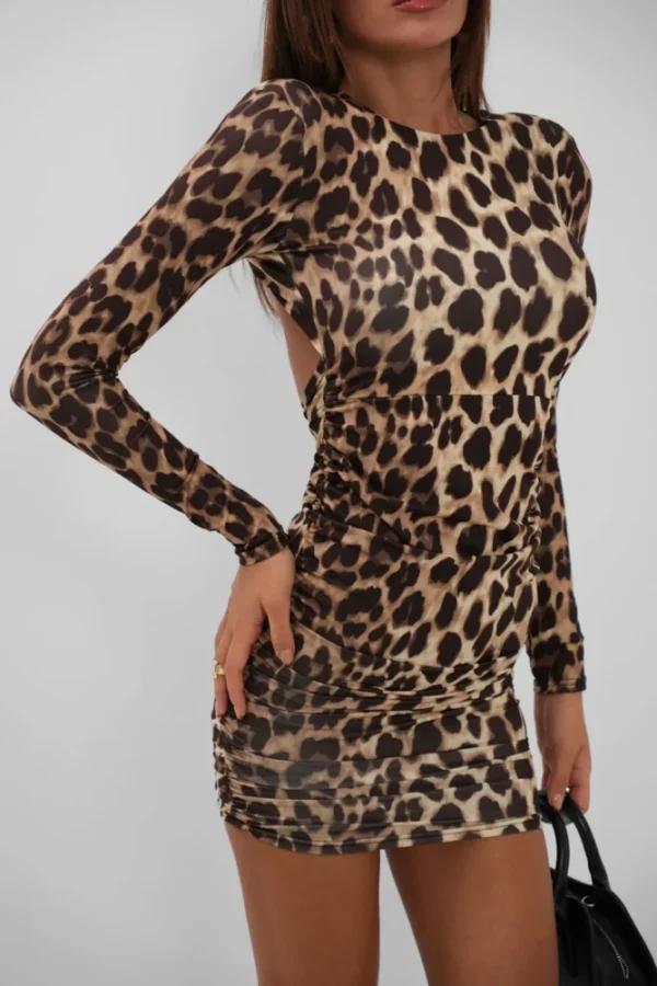 leopar desenli mini elbise 49984