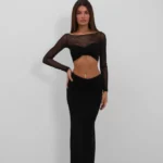 Maxi Skirt Crop Blouse Set
