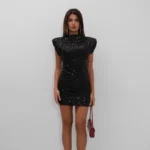 Zero Sleeve Sequined Mini Black Dress