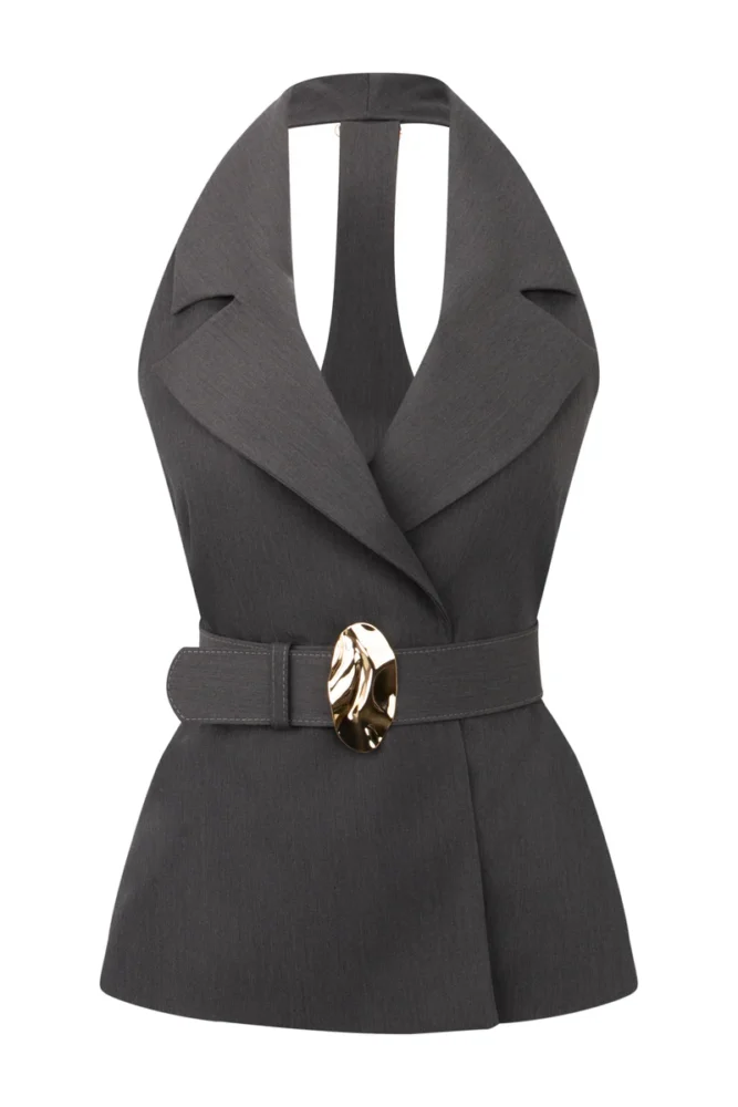 6899-mariayelek-gri-11 Maria Weist Coat & Trousers Grey Set - Εικόνα 1