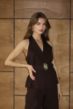 Maria Weist Coat & Trousers Brown Set - Image 6