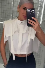 Ava Shirt Crop με λεπτομέρειες από κάπα και επωμίδες στους ώμους. - Image 5