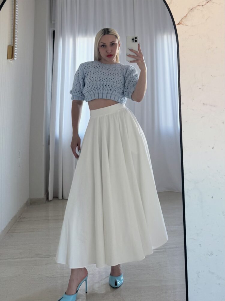 9BC6CCCE-A8A8-435B-B894-BC8D788807A7 Crop Top Πλεκτό Σιέλ /Λιλά - Image 1