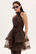 MARGOT ORGANZA DRESS BROWN - Εικόνα 4