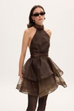 MARGOT ORGANZA DRESS BROWN - Εικόνα 3