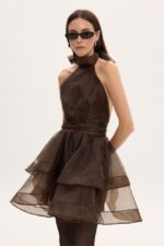MARGOT ORGANZA DRESS BROWN - Εικόνα 5