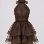 MARGOT ORGANZA DRESS BROWN