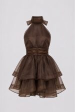MARGOT ORGANZA DRESS BROWN
